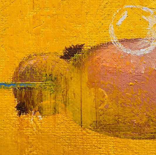 Close-up of the face and enlarged ears, showing the layered brushwork in El Believe Se Le Sale Por Las Orejas.